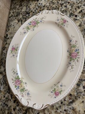 Homer Laughlin Cream Oval Platter with Pink and Yellow Roses